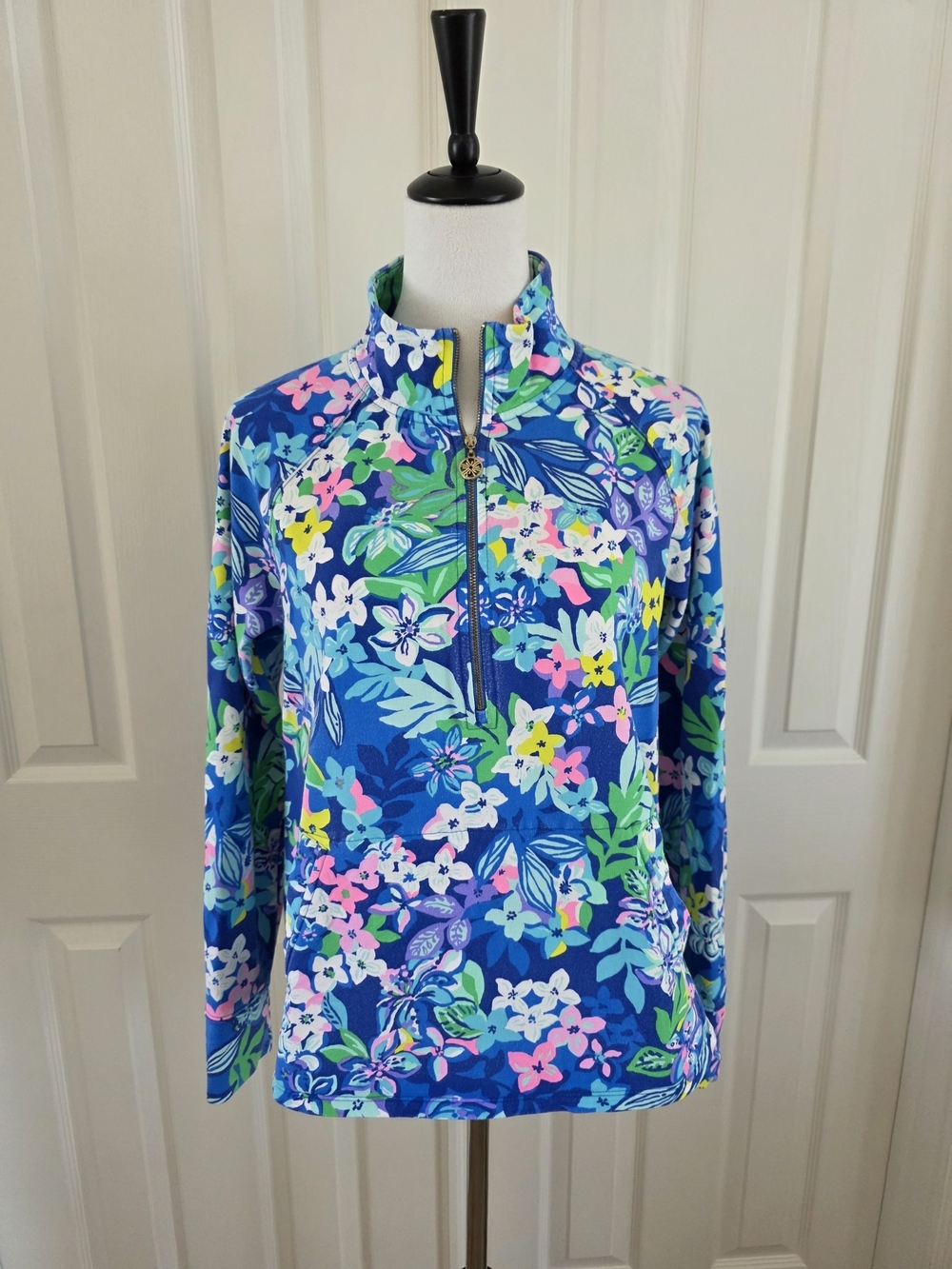 Lilly Pulitzer Melena UPF 50+ Popover Borealis Blue Social Quarter Zip SZ Large - Picture 3 of 11